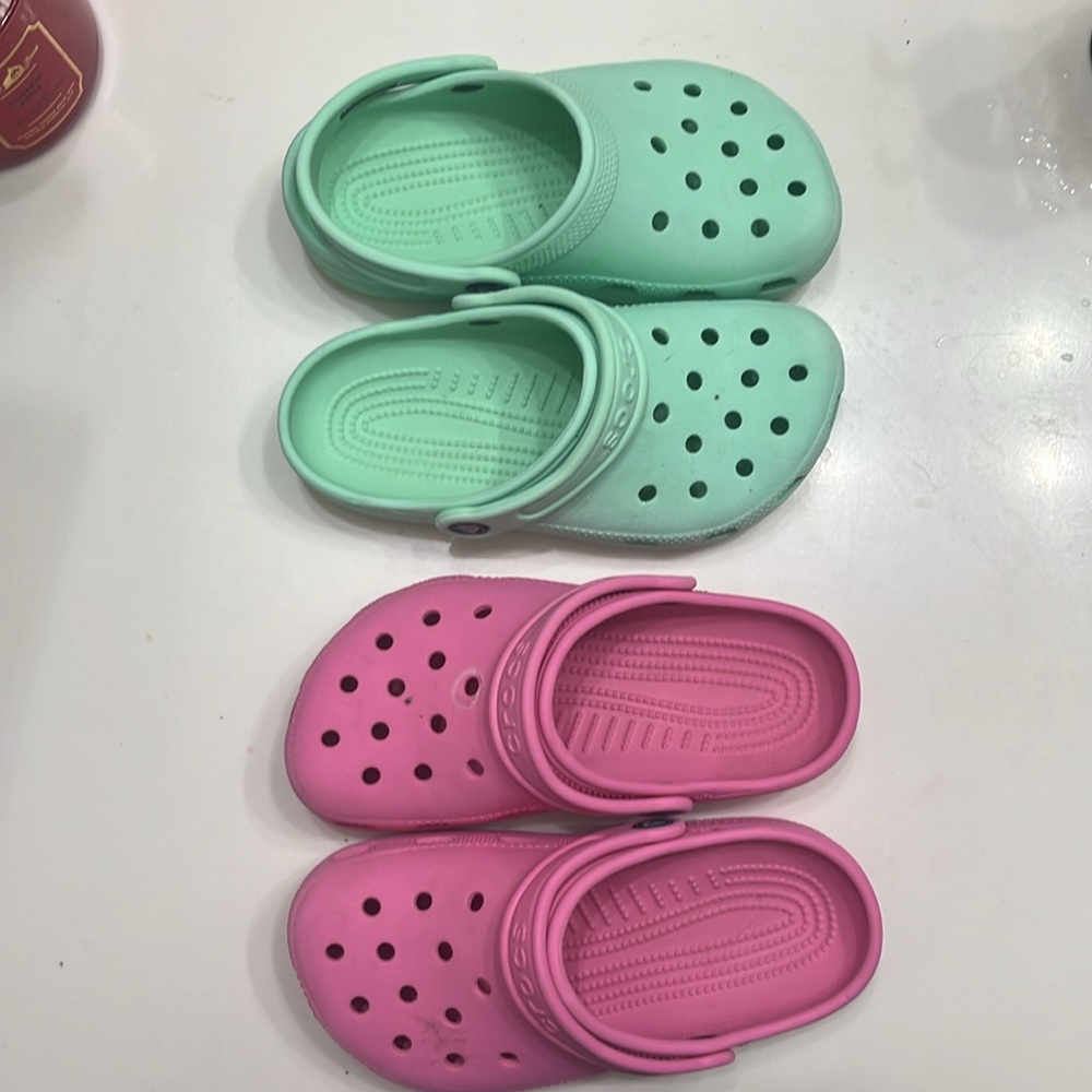 Mint & Pink Crocs Size J1, 2 pairs